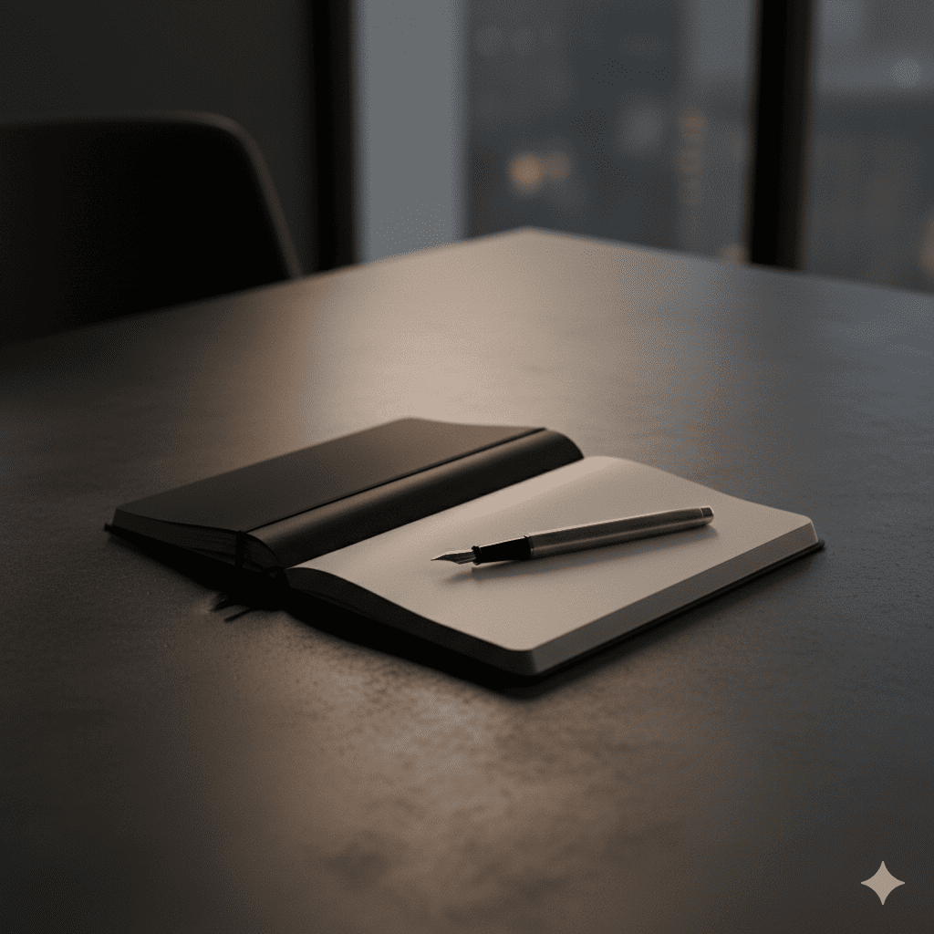 A notebook and pen representing the initial inquiry and fit assessment for an Elevion consultation.