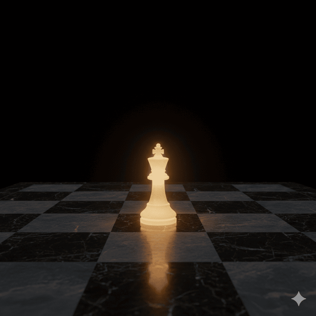 A single golden chess piece on a dark board, symbolizing the strategic deployment of capital as a weapon by Elevion.