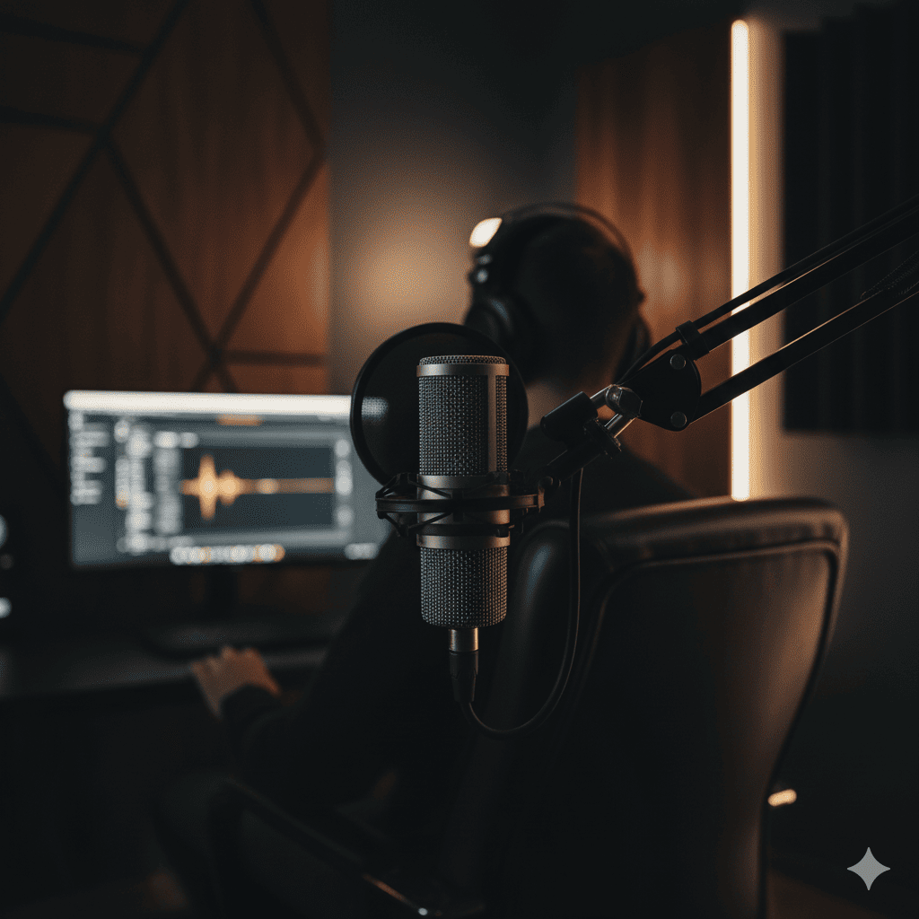 A high-end studio microphone, representing Elevion's C-Suite interviews on leadership and disruption.
