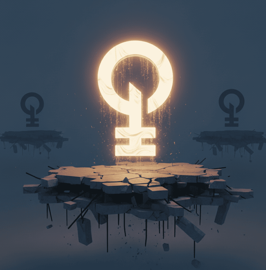 Abstract visualization of brand narrative without structural defensibility.