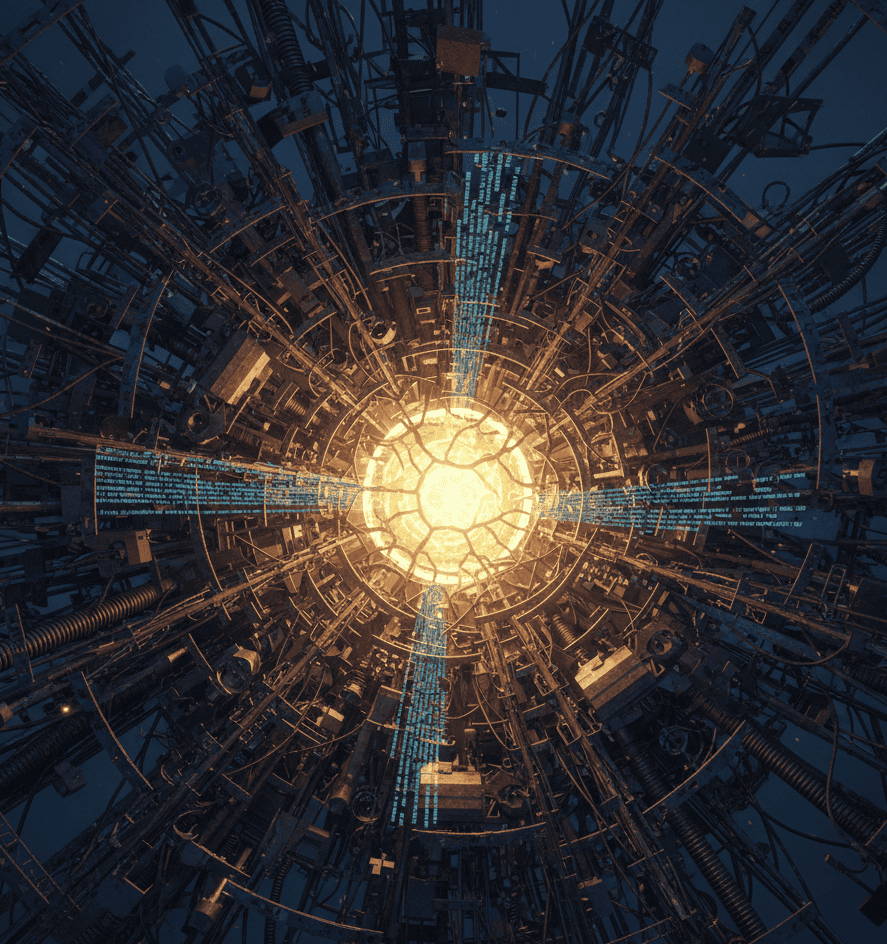 Abstract visualization of founder bottleneck and operational overload.