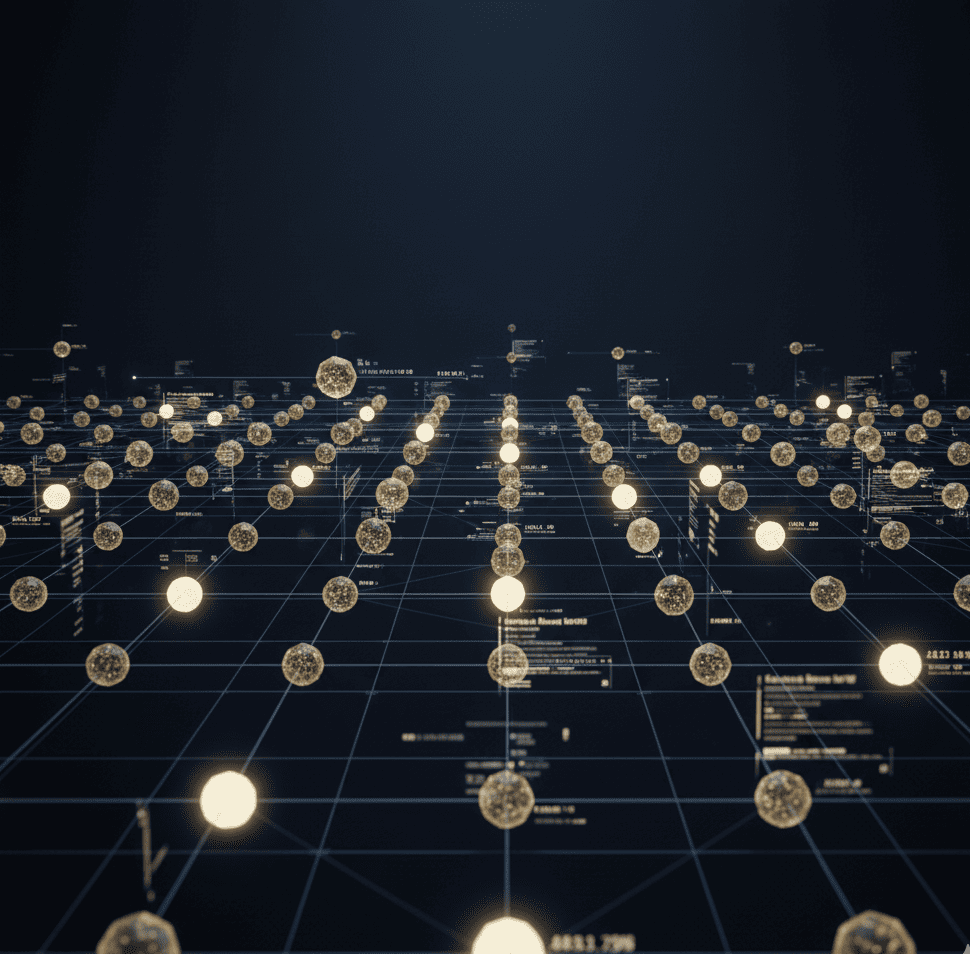 Abstract visualization of counterfactual simulation across probabilistic futures.