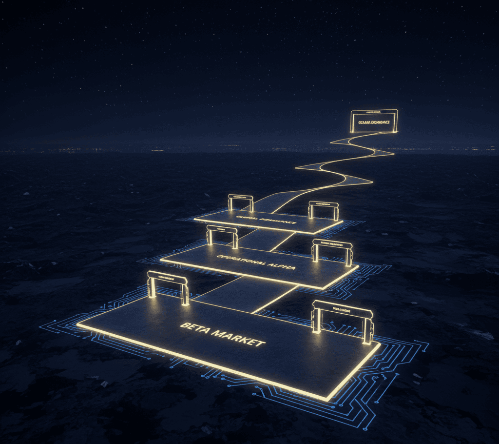 Phased roadmap from ‘Beta Market’ to ‘Operational Alpha’ to ‘Global Dominance’ with checkpoints for model validation and capital certainty.