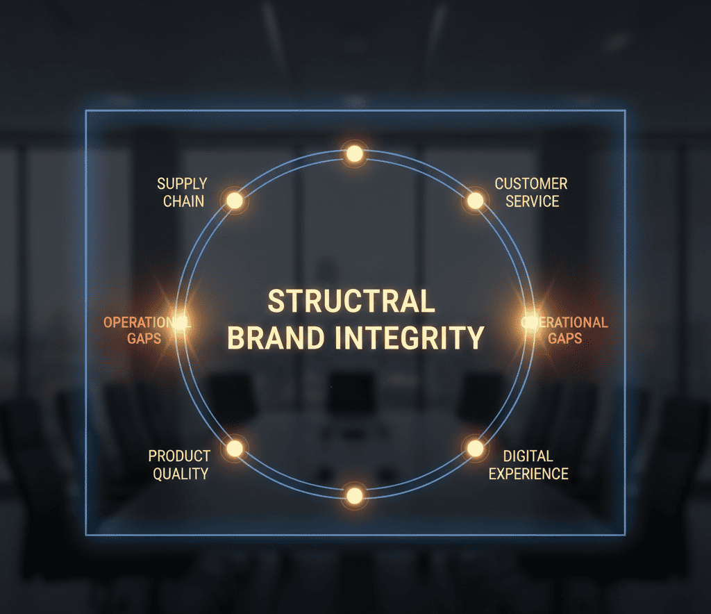 Closed-loop system labeled Structural Brand Integrity connecting supply chain, service, product, and digital experience.