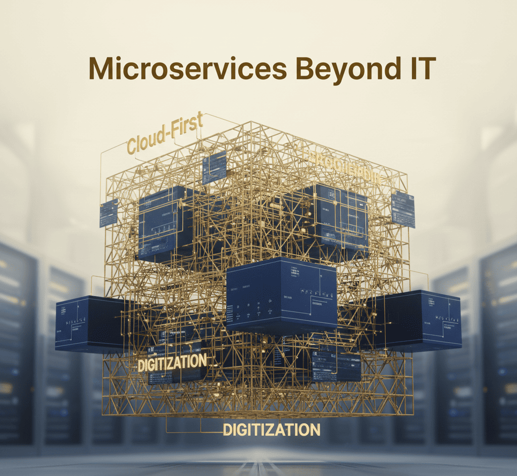 Digital skeleton of cloud servers and APIs supporting modular business units.